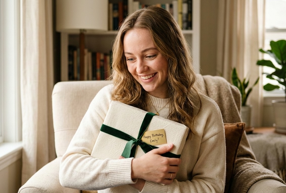 Девушка открывает подарок